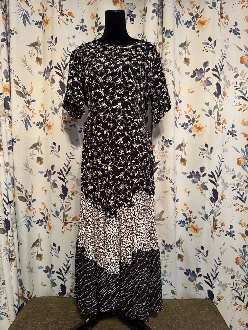 Aravon Black and White Mixed-Pattern Maxi Dress
